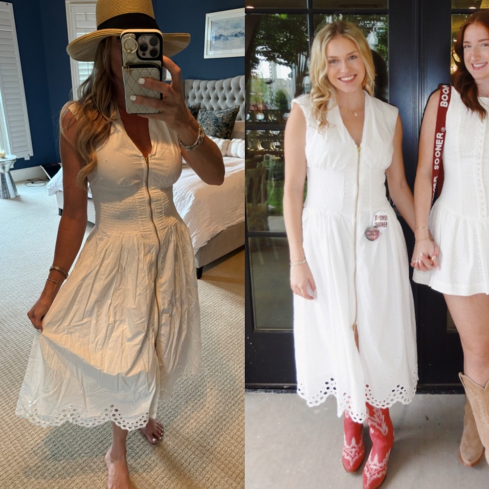 The Tommie Cap Sleeve smocked front zip shirt dress eyelet trim edition - Picture 3 of 13